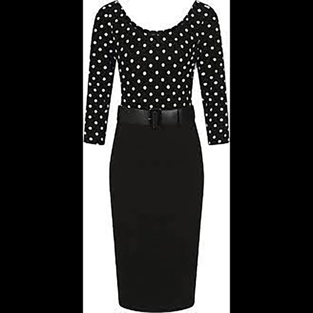 NWT Collectif Manuela Polka Dot Pencil Dress XS UK8 US 4 black white